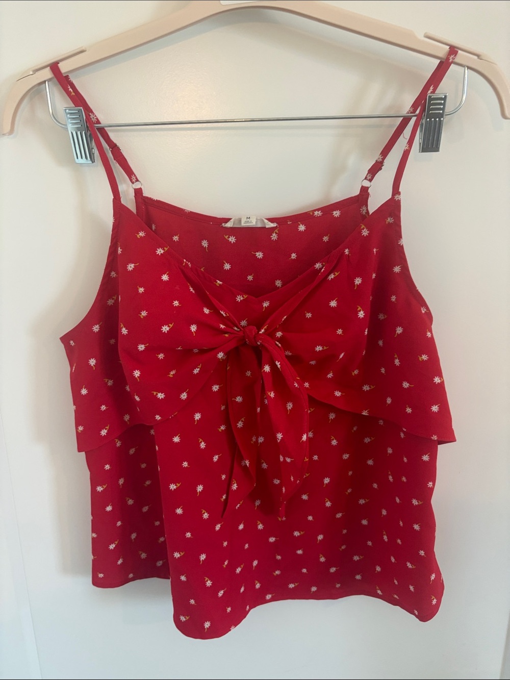 Red Floral Tie-Front Camisole by Unknown Brand